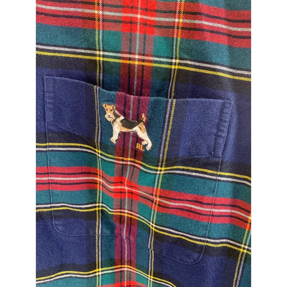 VTG Ralph Lauren Blake Terrier Dog Mens Large Button Down Shirt Tartan Plaid - Picture 2 of 7